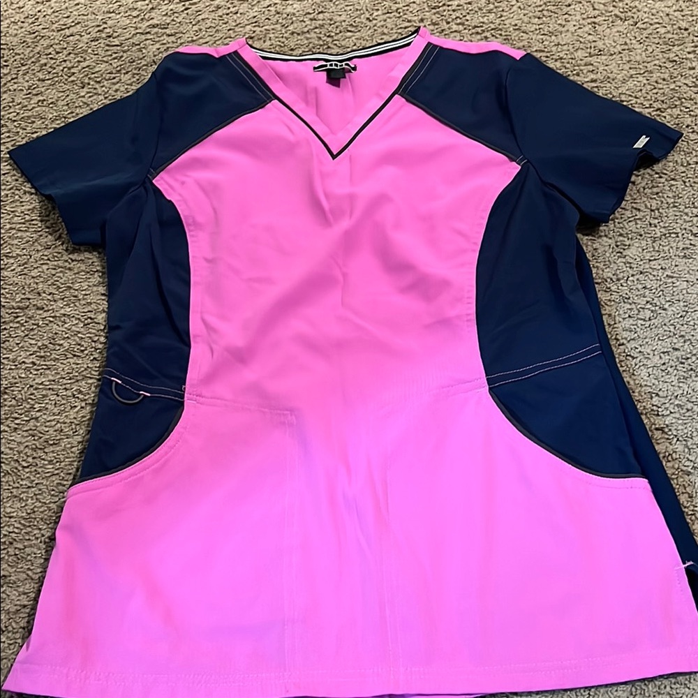 Pink and Navy Scrub Top